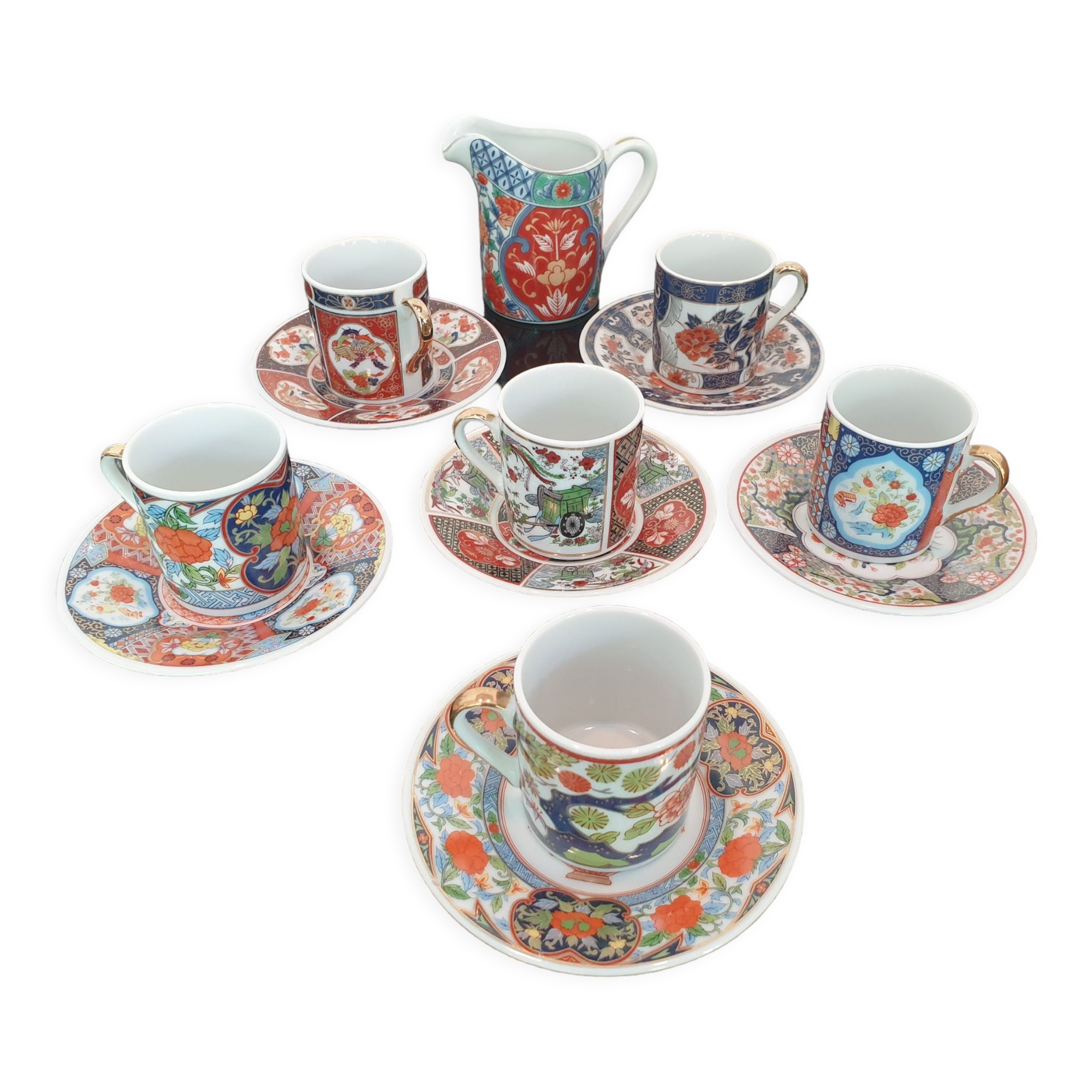 6 Japanese coffee cups and milk jug
