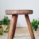 Vintage tripod stool in brutalist wood - folk art