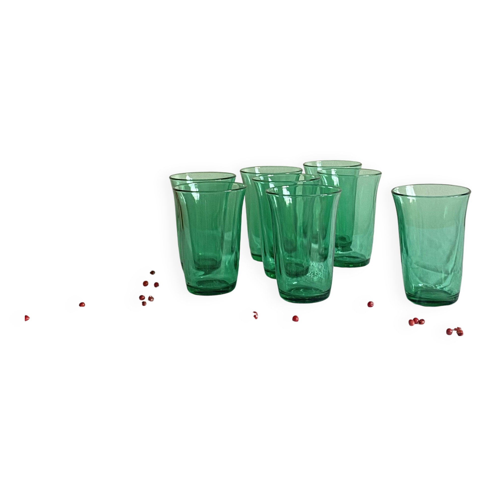 Set of 8 Lesieur green tumbler glasses vintage tableware ACC-7240