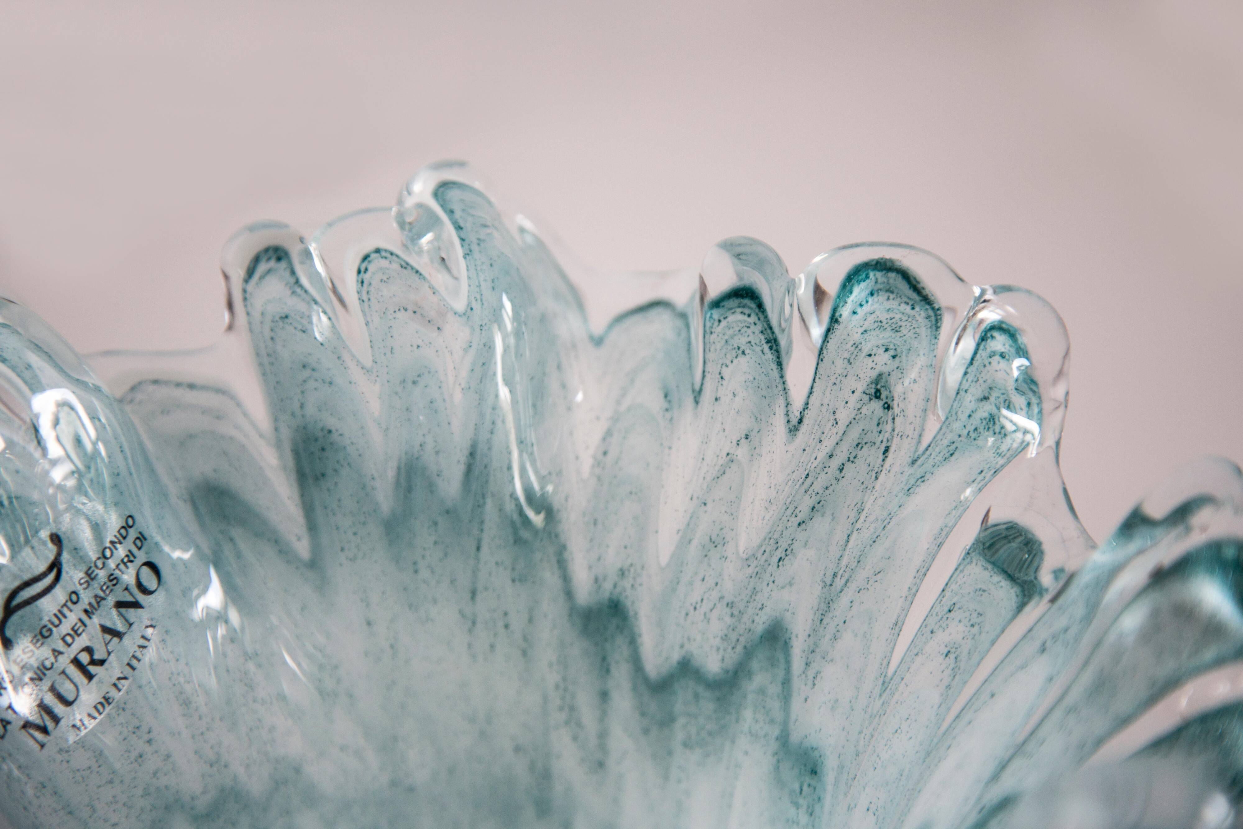 Vintage Mid-Century Murano Glass Vase in Aqua Blue, Italy, 2000s