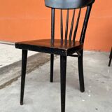 Set of 18 curved wooden bistro chairs with patina from the 60s