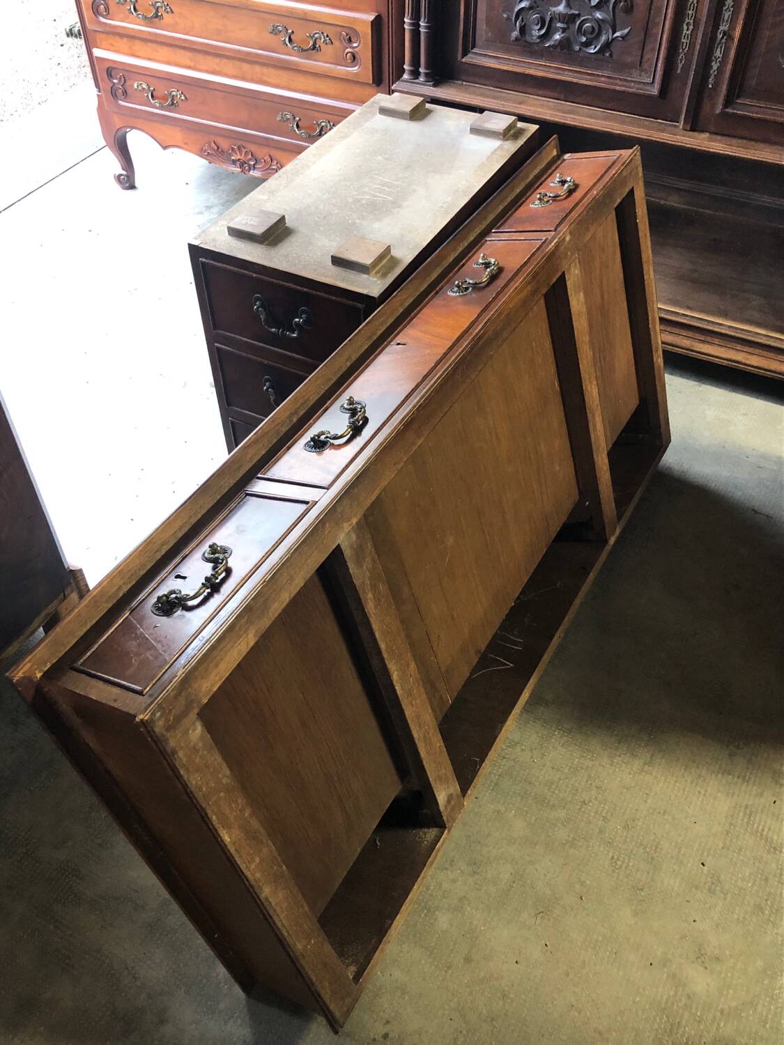 English pedestal desk with green leather top