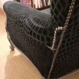 Neo-baroque black velvet club armchair
