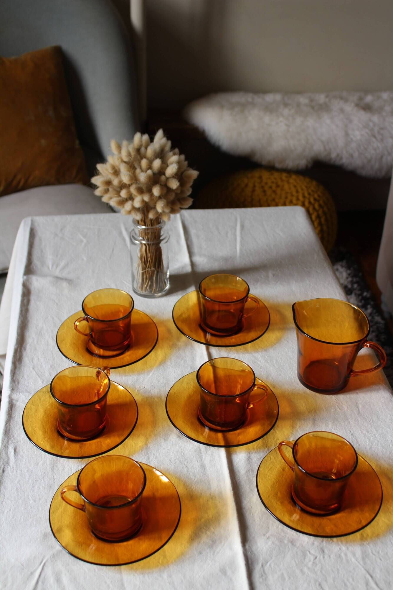 Service Duralex Vintage Orange Soaked Glass 6 cups Tea Sauces Pot