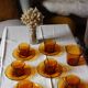 Service Duralex Vintage Orange Soaked Glass 6 cups Tea Sauces Pot