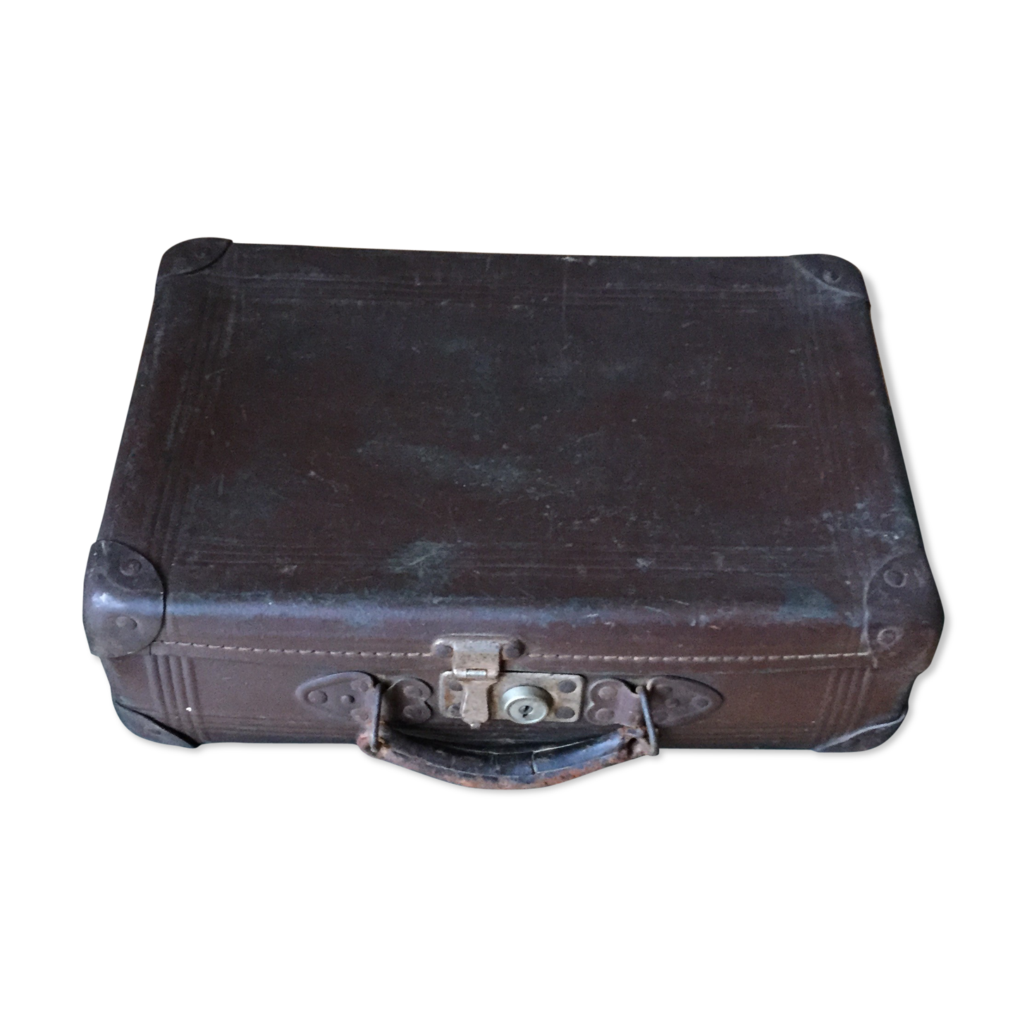 Lot of two suitcases made of vintage green cardboard and chocolate