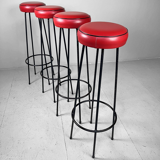 Set of 4 bar stools fifties in red skaï