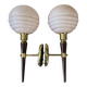 Pair of wall lights in wood, brass, and pink opaline.