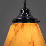 Art deco hanging lamp with marbled hexagonal shade