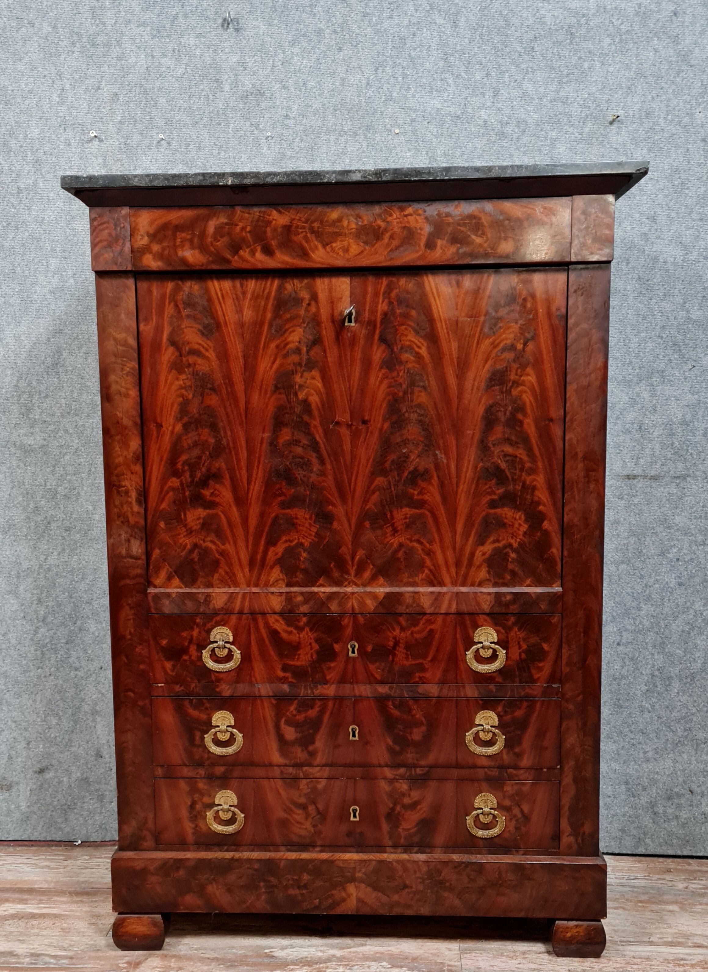 Period secretary Mahogany feather restoration circa 1820-1825