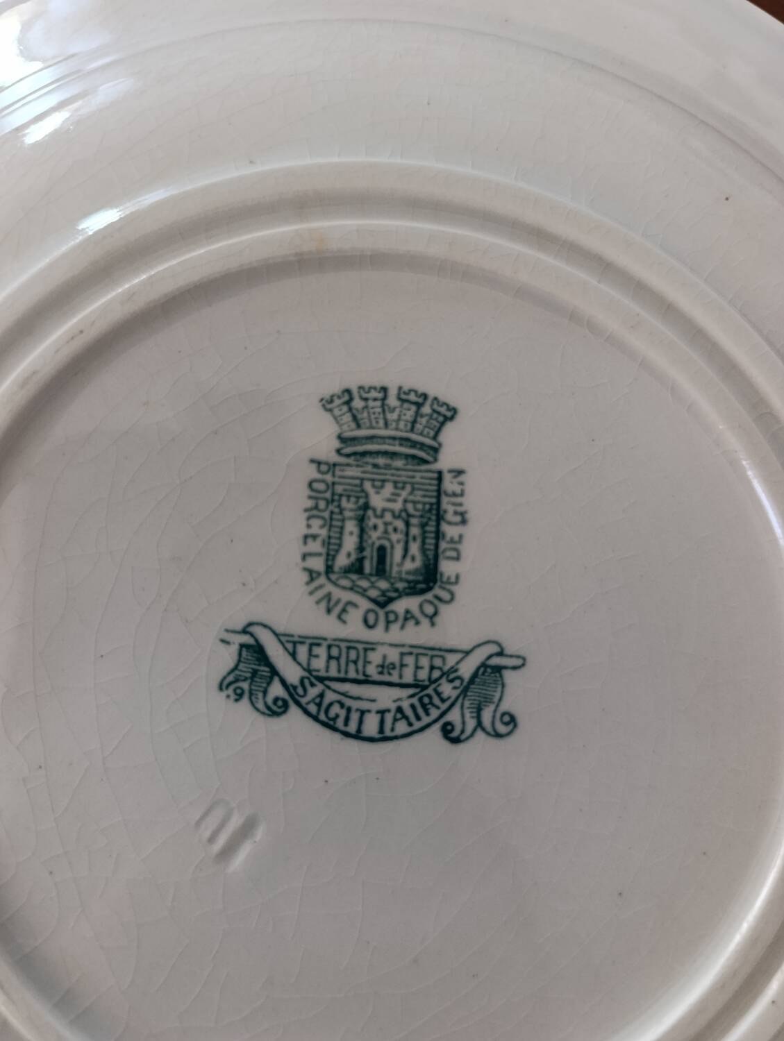 2 Gien ironstone soup plates, Sagittaire model