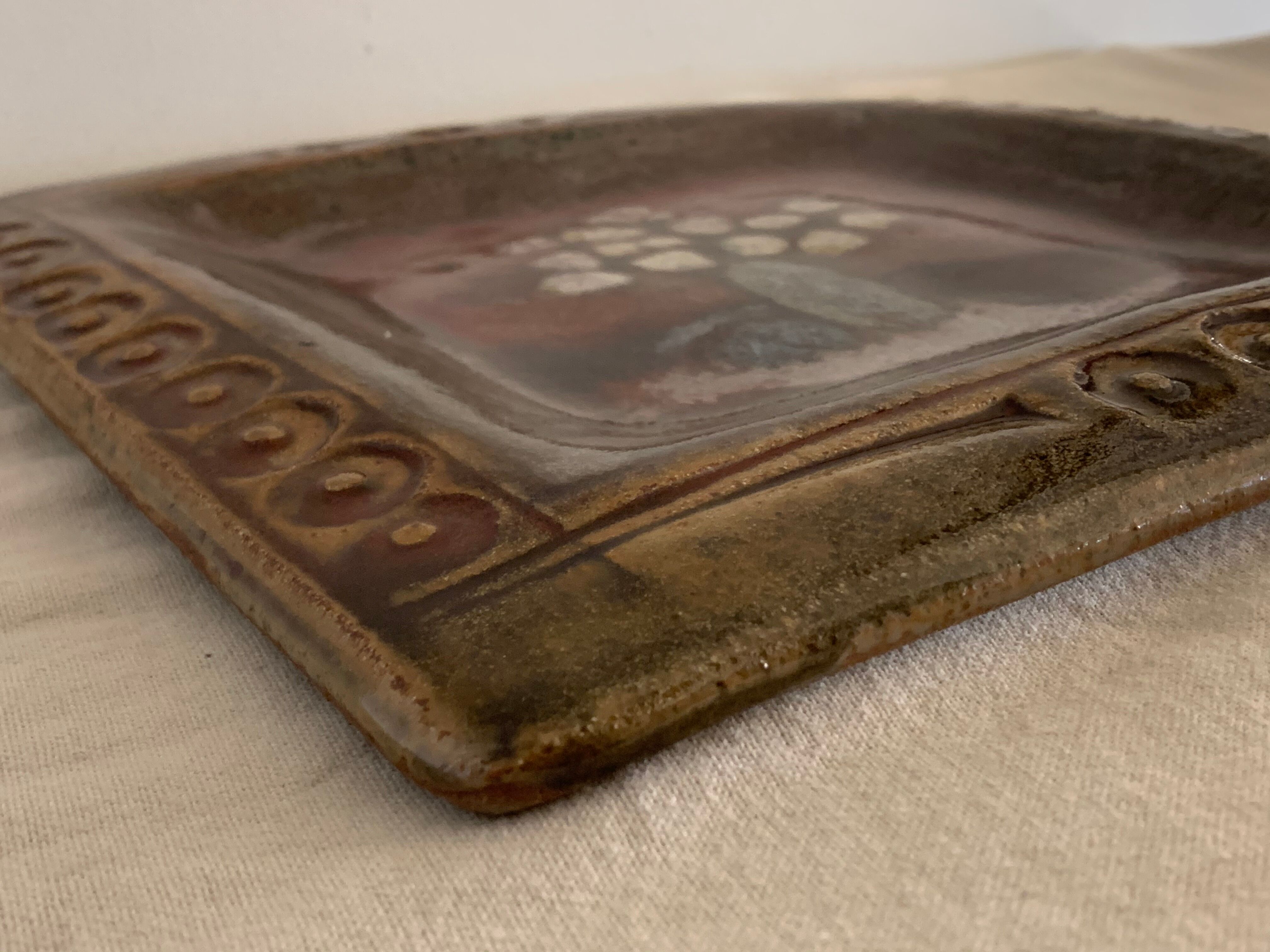 Voldemar Volkoff Vallauris polychrome enamelled sandstone dish