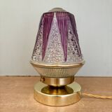 Vintage art deco globe table lamp in clear and purple glass