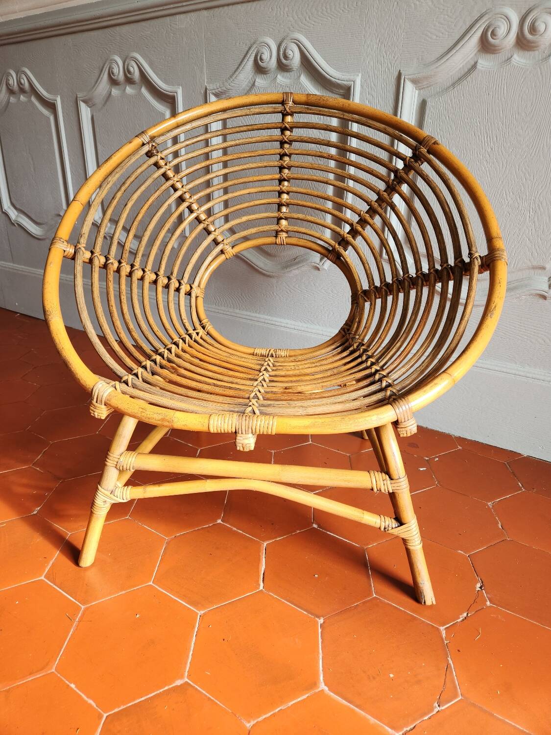 Large rattan armchair from the 70s