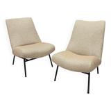 Set of 2 reupholstered Guariche armchairs for Steiner