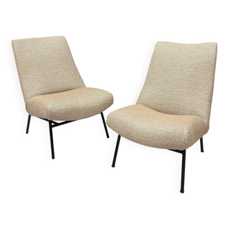 Set of 2 reupholstered Guariche armchairs for Steiner