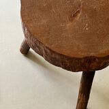 brutalist solid wood tripod stool, France circa 1960