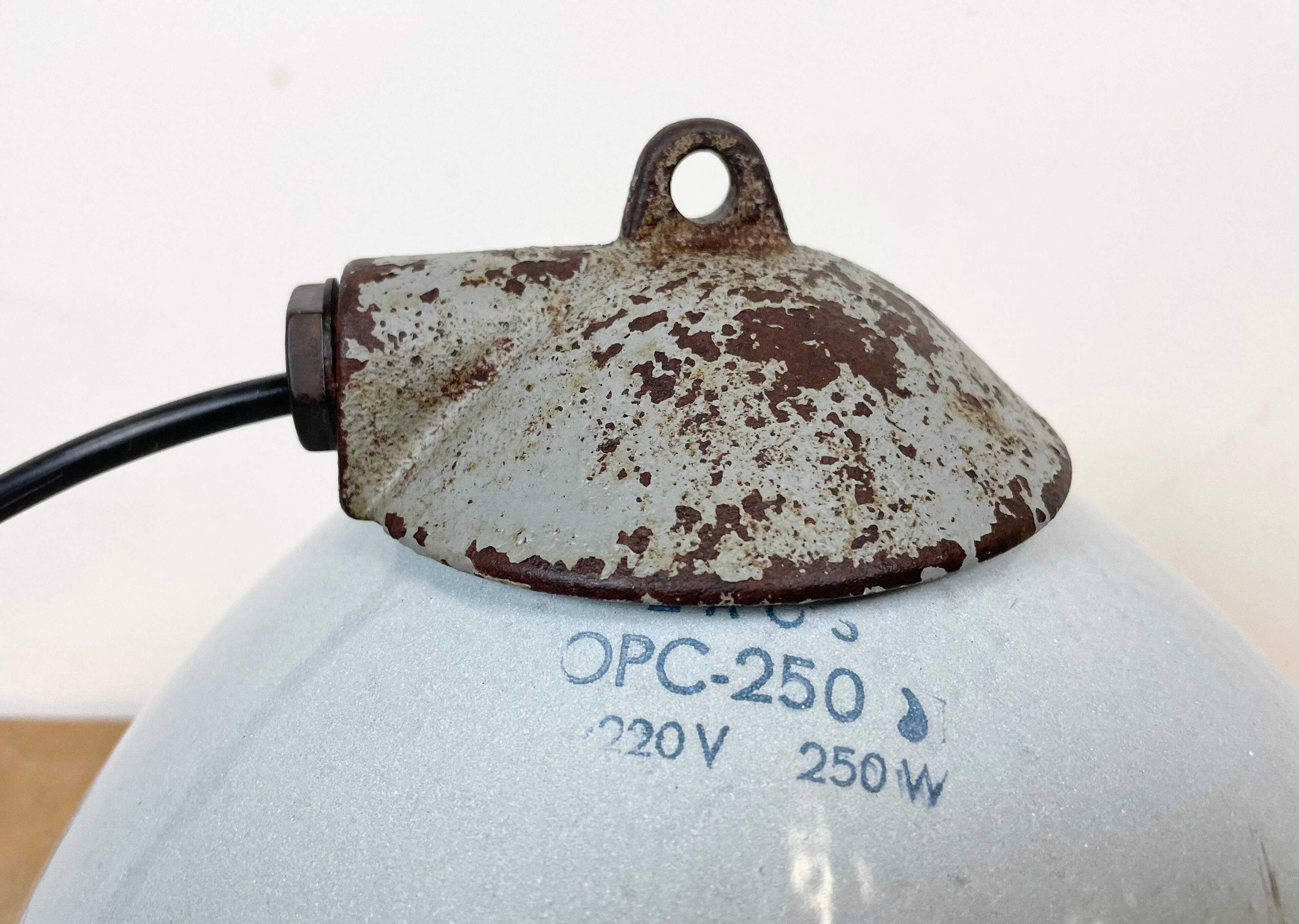 Industrial Grey Enamel Factory Lamp with Cast Iron Top from Zaos, 1960