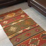 Kilim cotton and burlap carpet - 90cm x 160cm