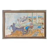 Mid-Century Modern "The Loom" Vintage Swedish Oil Painting, Figure in an Interior