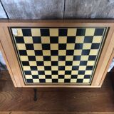 Old Vintage Wooden Double Game Board of Checkers & Small Horses #A782