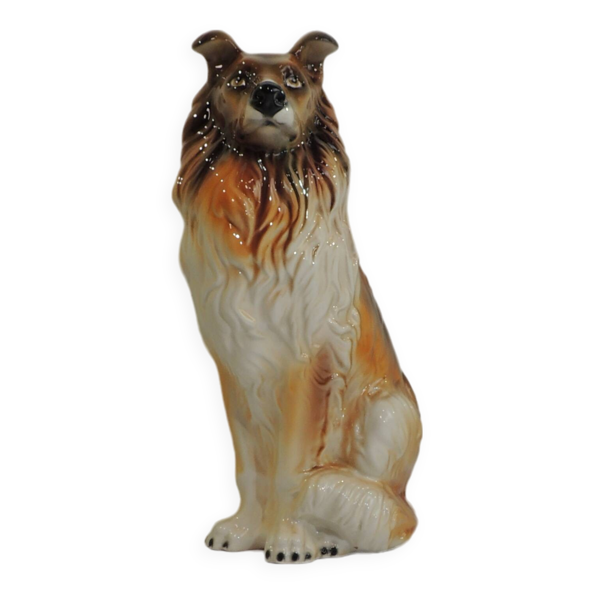 Vintage Ceramic Sitting Collie Dog Sculpture