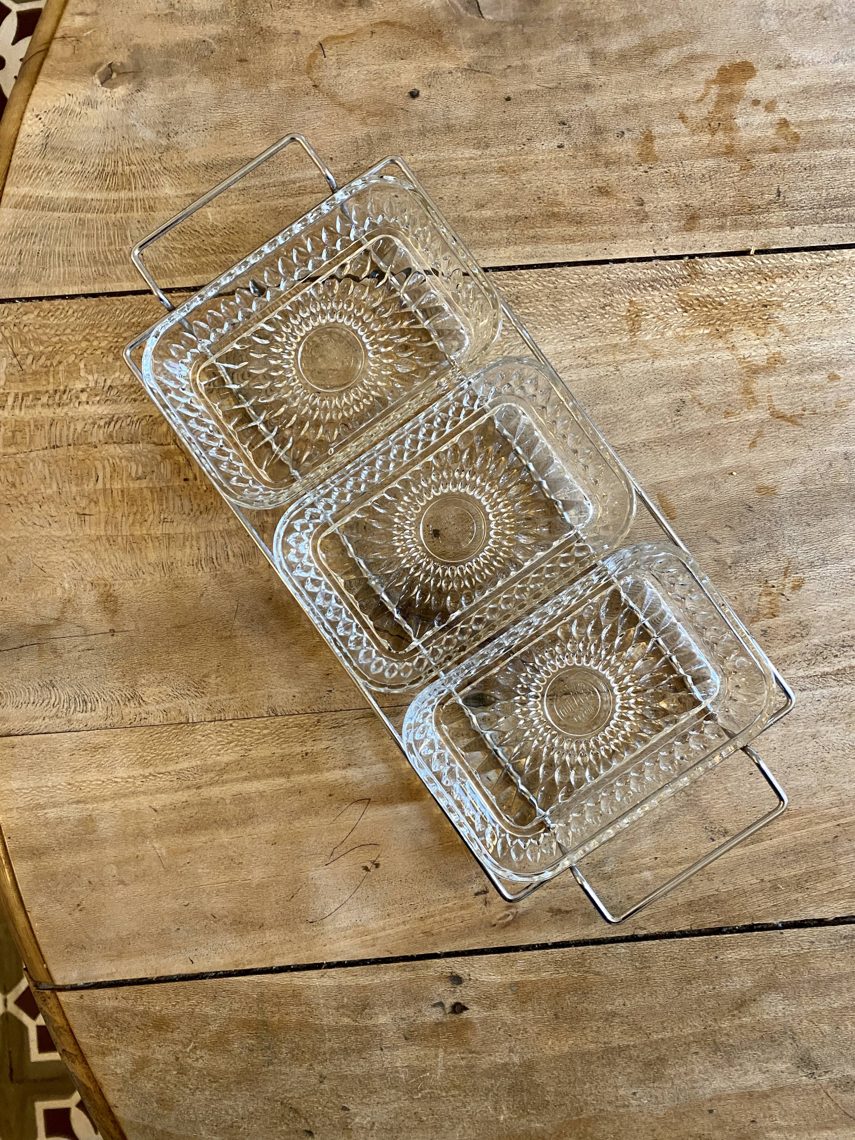 Duralex vintage glass and silver metal tray/servant