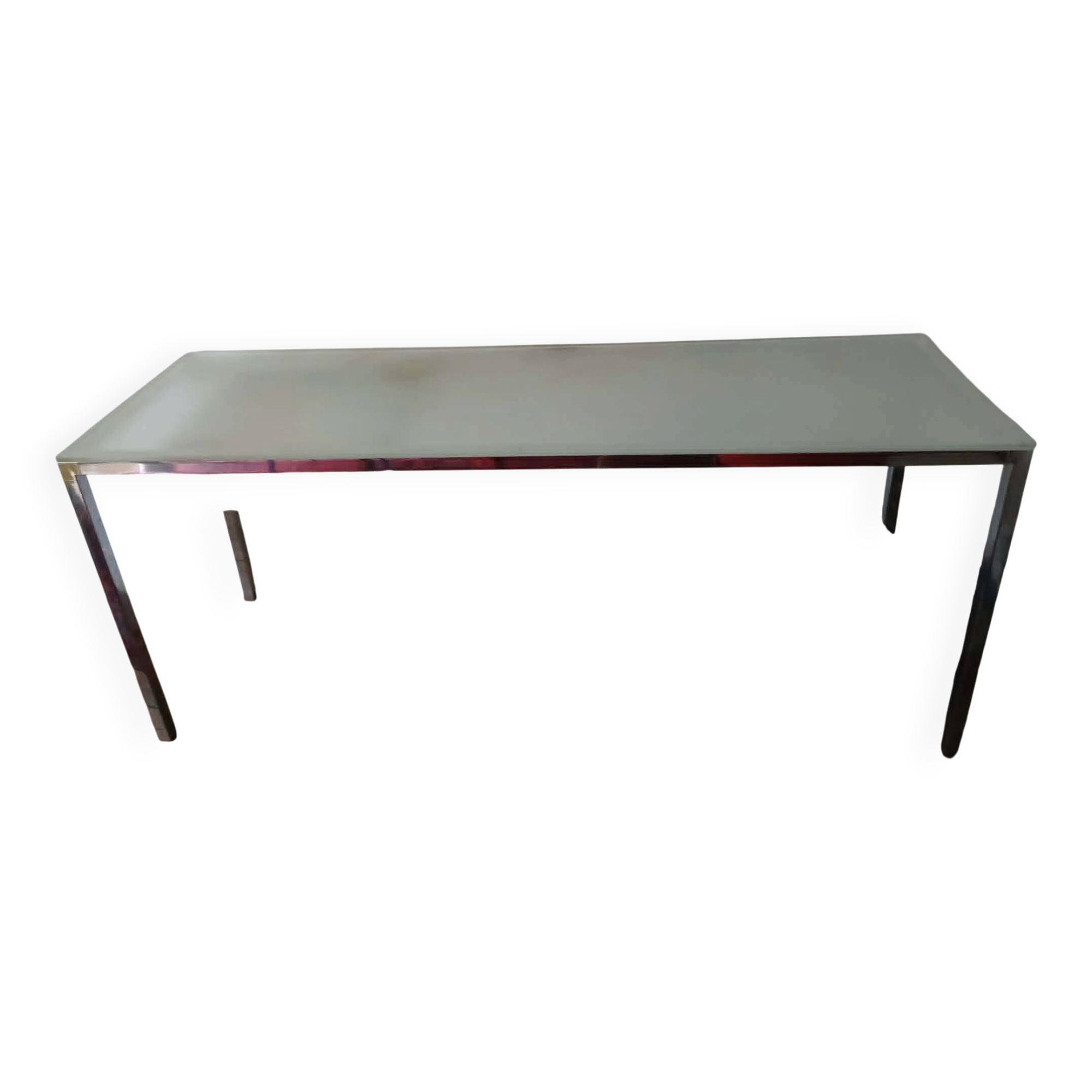 Bureau design acier chromé verre trempé