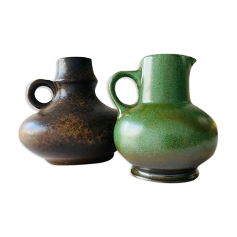 2 vintage West German vases 1 stein Keramik pitcher vase, 1 Steuler pitcher vase