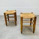 Pair of straw and wood stools, 1960s, neo-rustic style.