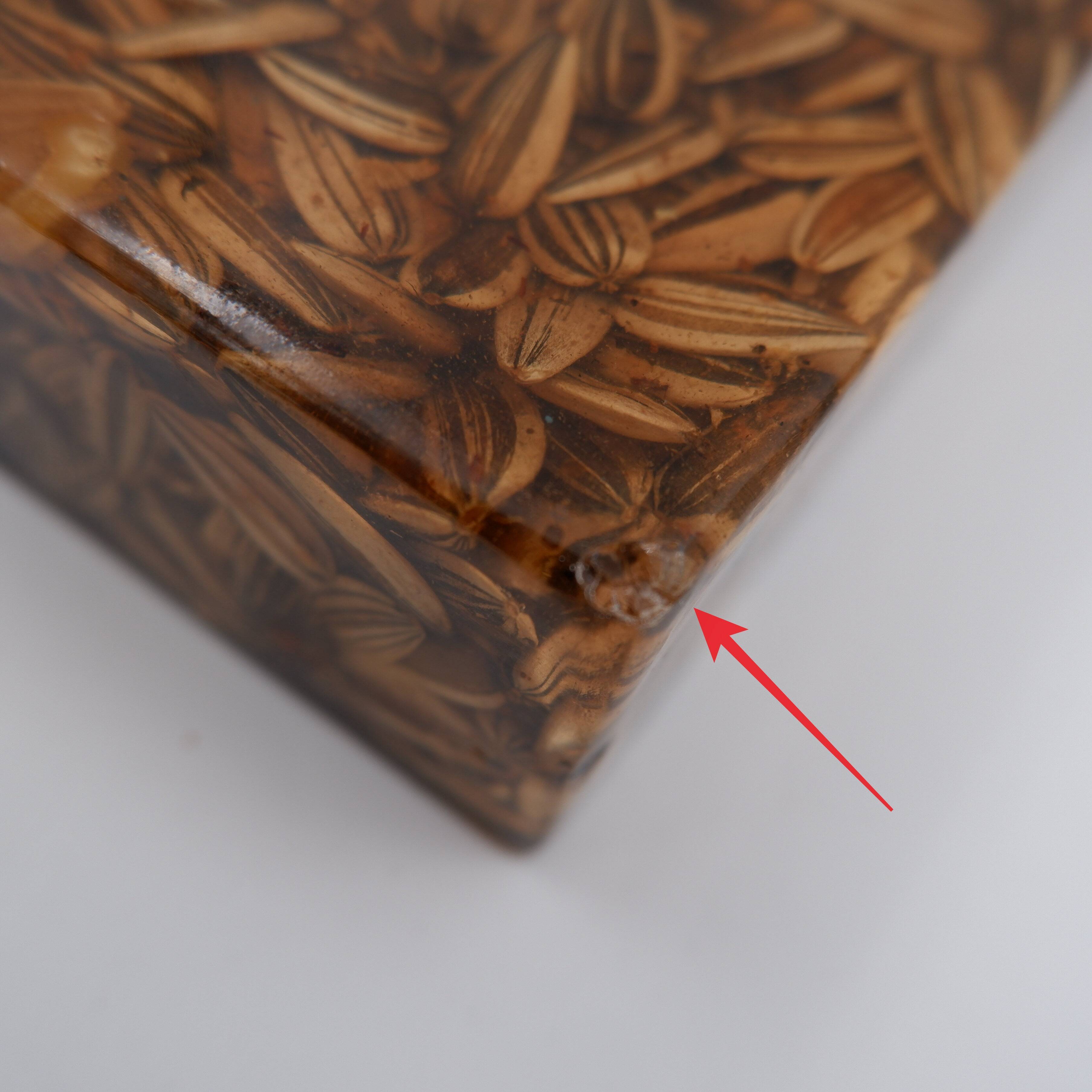 Large square brass and epoxy trinket tray with seed inclusions