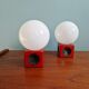 Paire de lampes de chevet en céramique rouge et opaline blanche, 1970