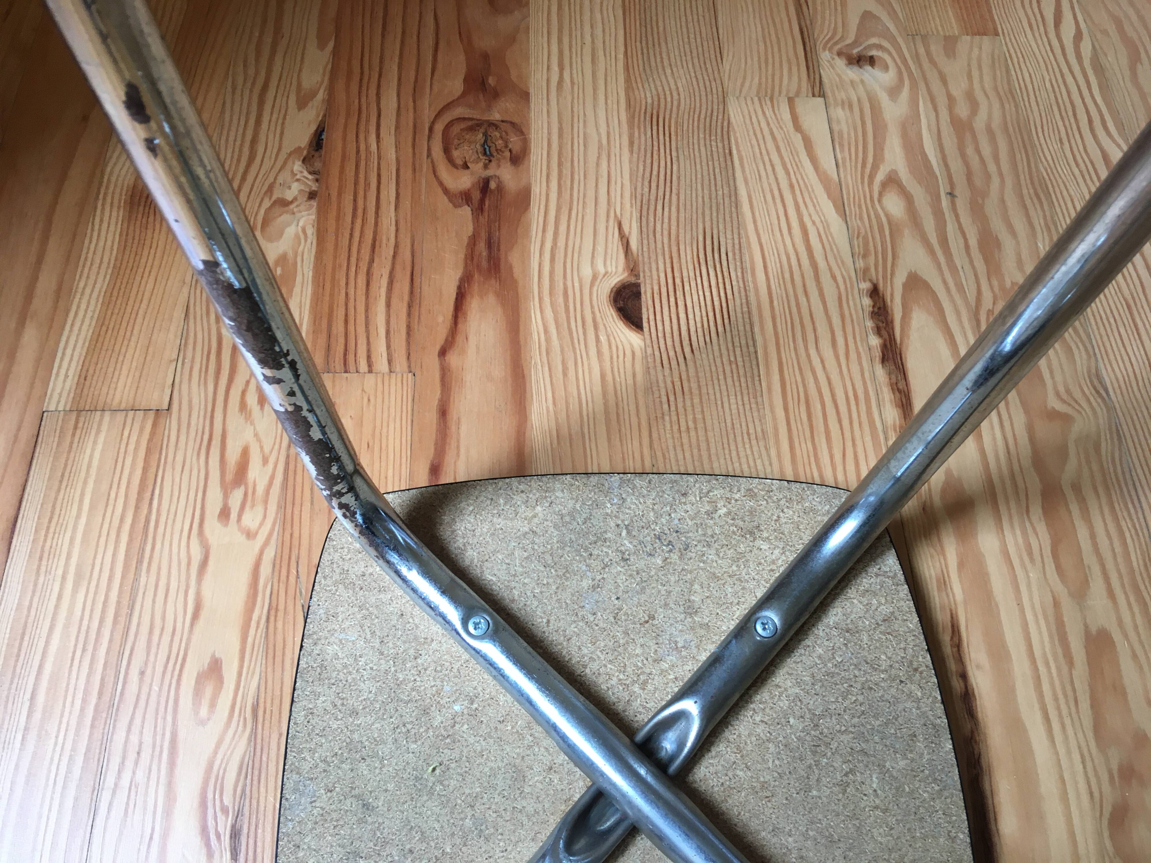 Hard blue formica stool