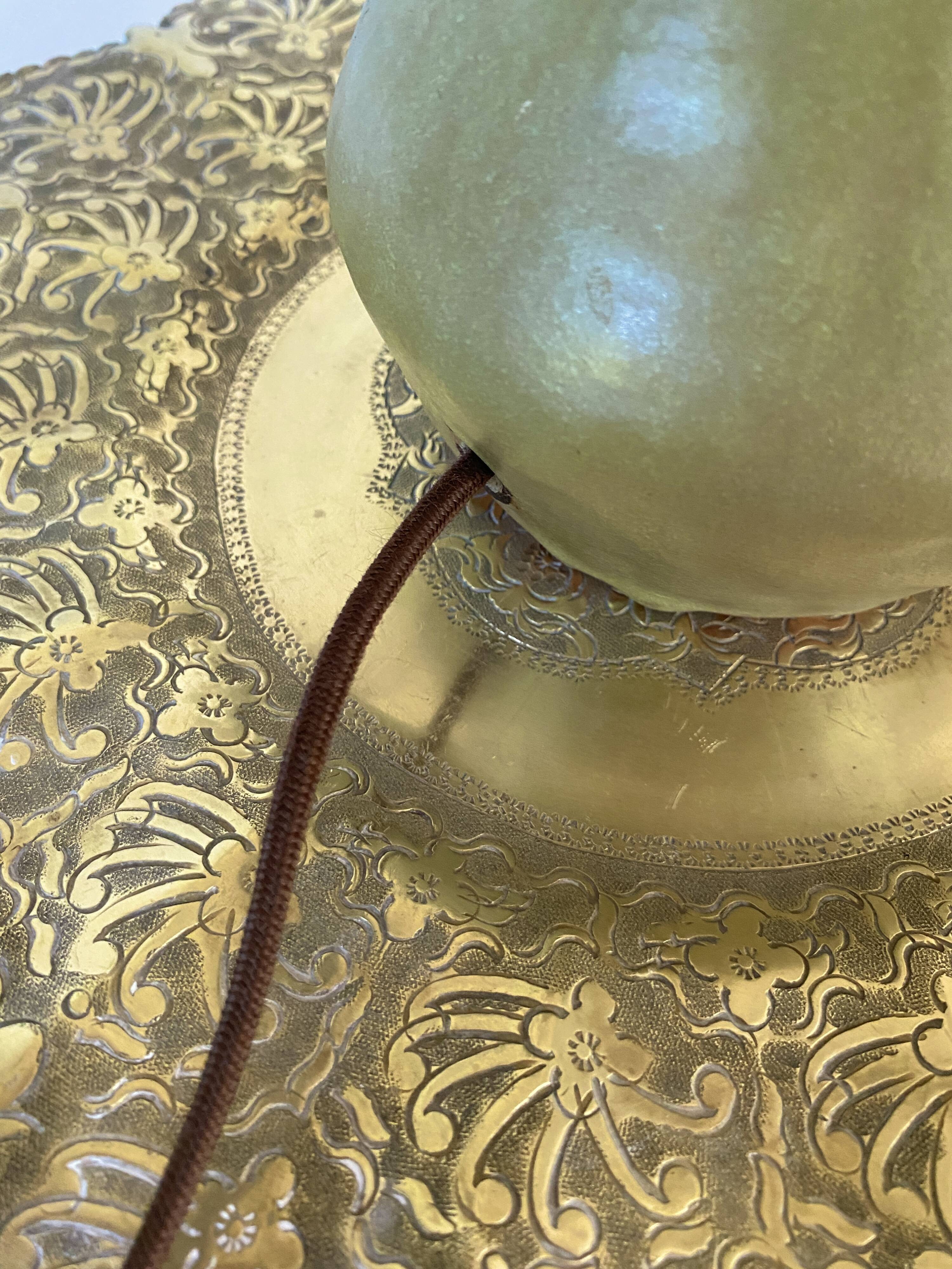 Glazed stoneware lamp base, fabric cable