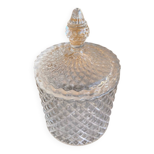 Bonbonnière Sucrier Ancien Verre Moulé Vintage #D903