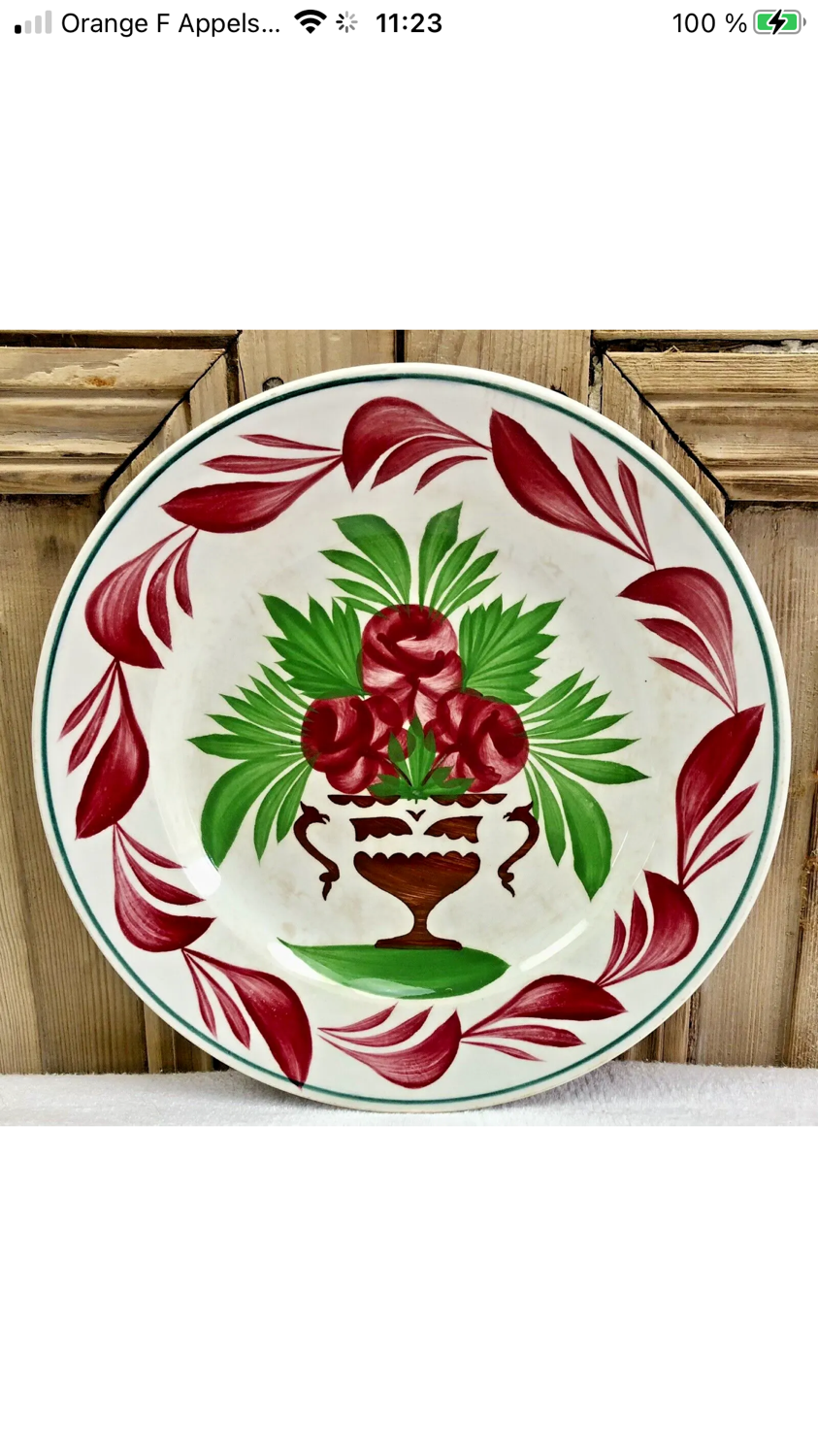 7 dessert plates XIX Sarreguemines stencil decoration