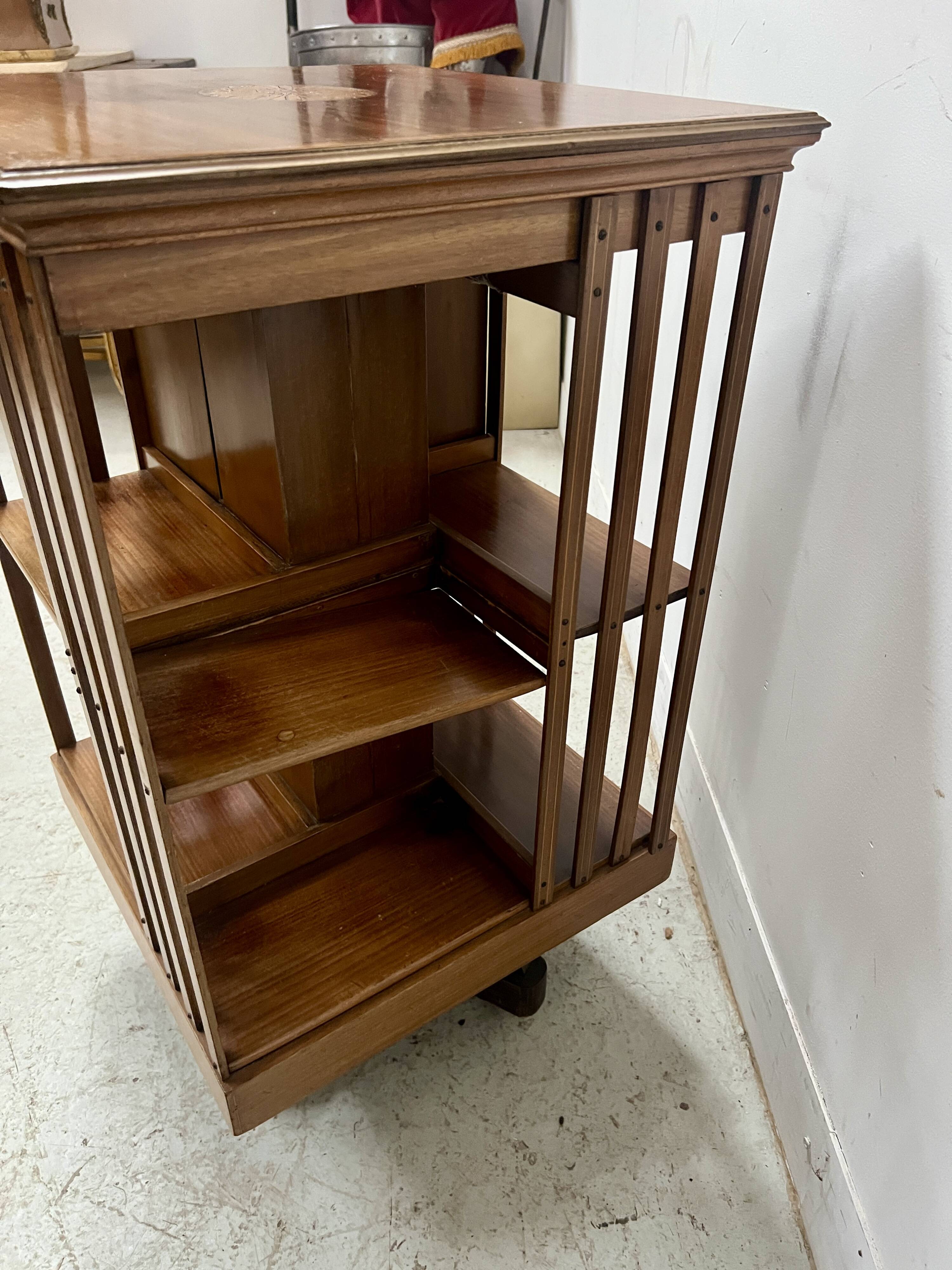 20th Century Mahogany Revolving Bookcase with Marquetry Top
