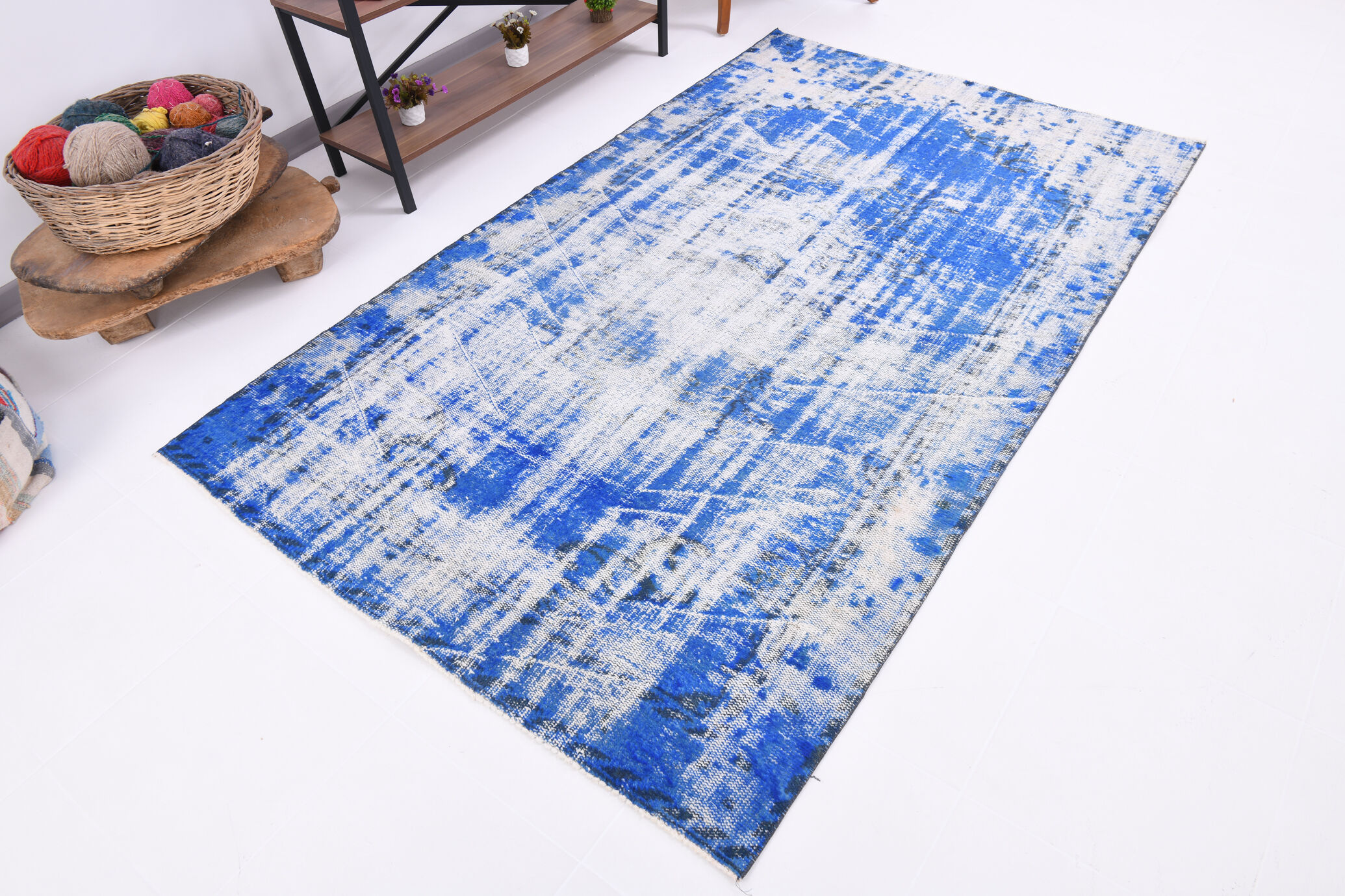 5x8 Faded Blue Handmade Wool Turkish Tapis Rug, 243x148Cm
