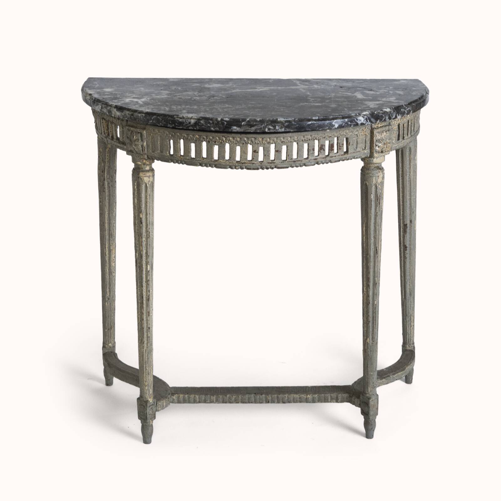Petite console française du 18ème siècle avec dessus en marbre gris