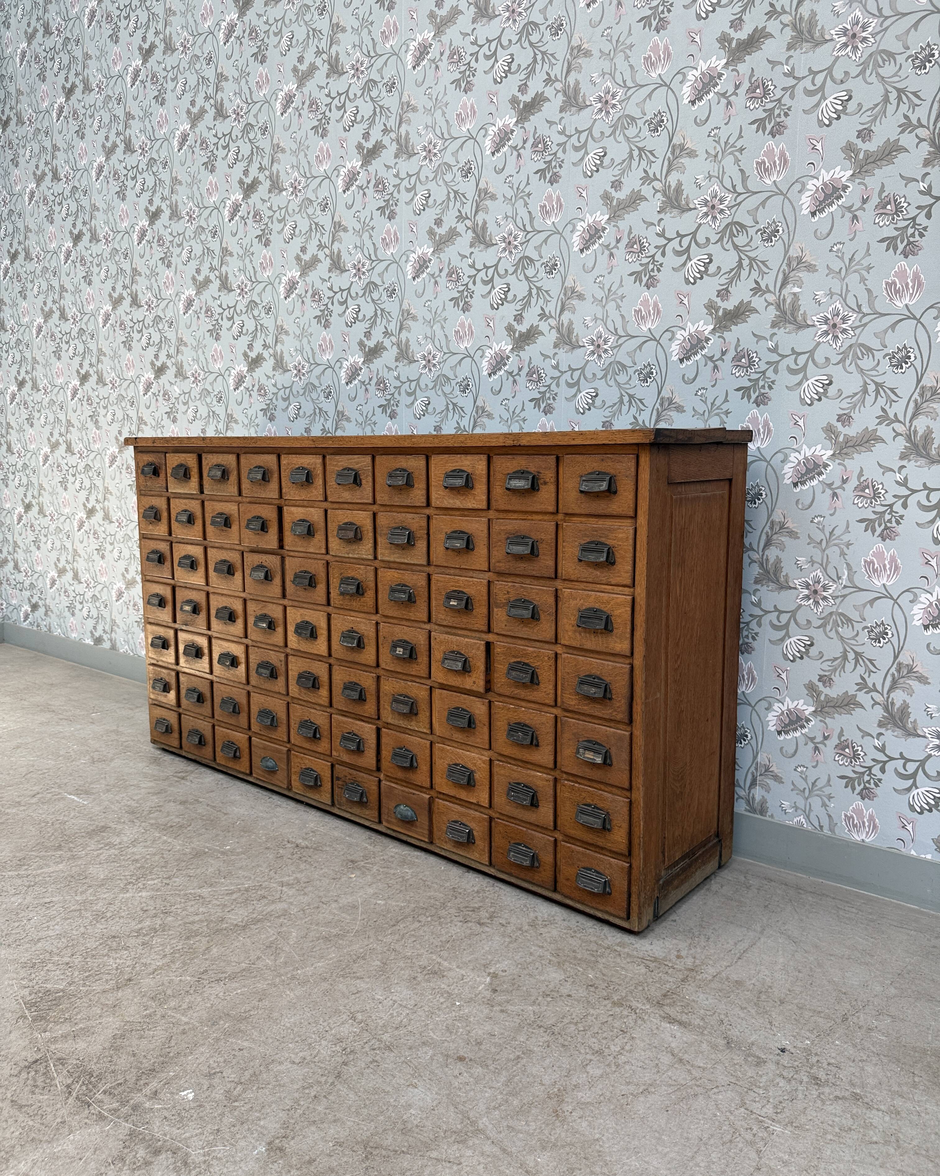 Renovated oak workshop drawer unit.