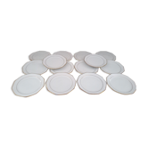 Lot de 14 assiettes à dessert en porcelaine Bavaria Winterling blanche liseré doré irisé cuivré
