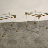 Vintage lucite and brass side tables, 1980s