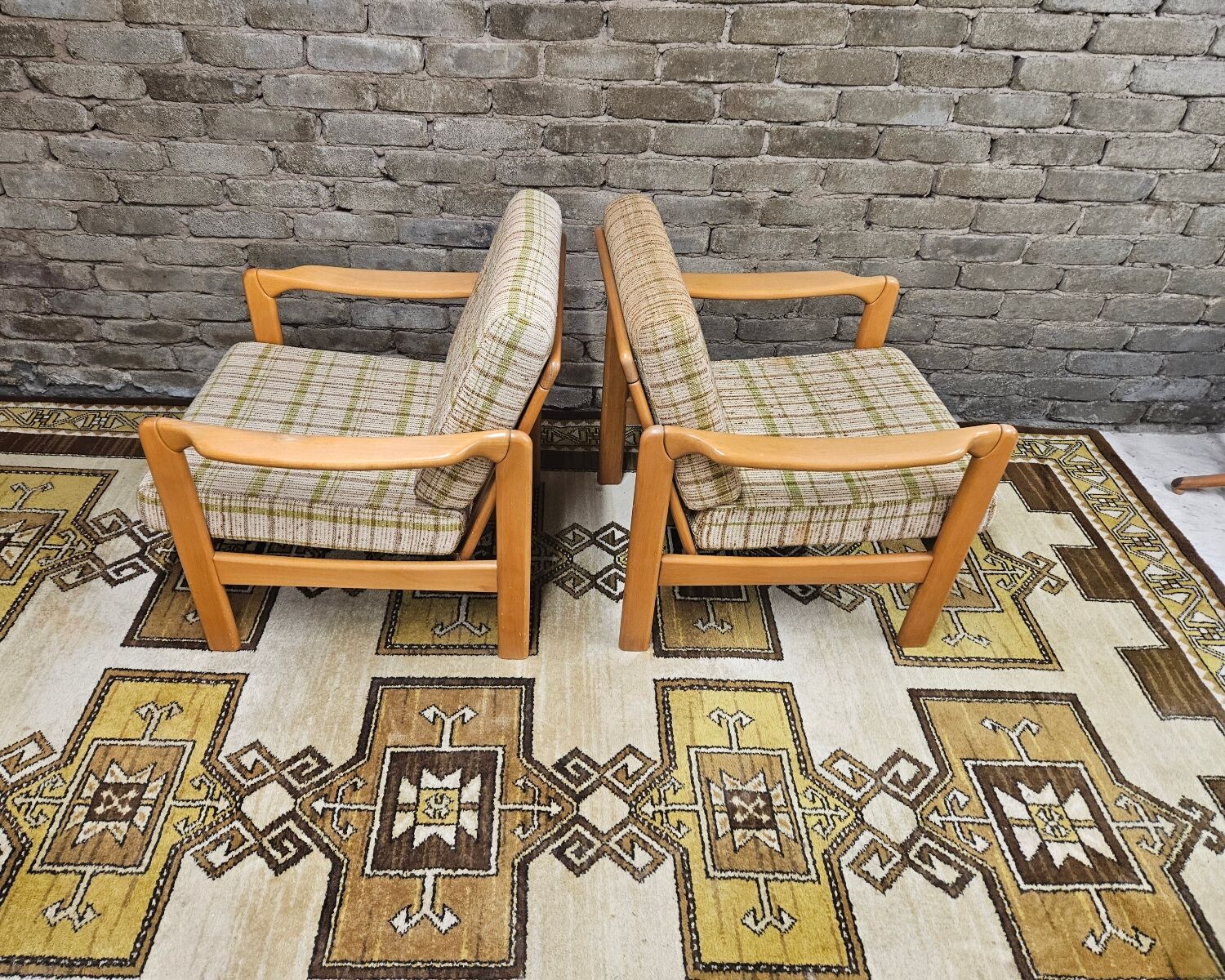 Pair of vintage scandinavian armchairs 1970 scottish fabric