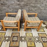 Pair of vintage scandinavian armchairs 1970 scottish fabric