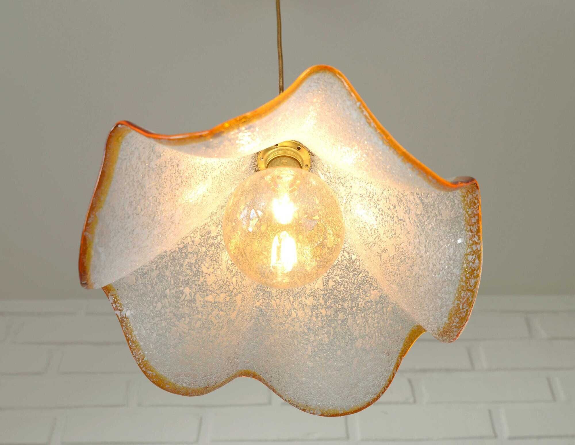 Hand Blown Murano Glass Pendant Light – Amber Rim, 1970s Italy Design