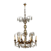 Antique bronze-finished metal chandelier with 6 arms in glass, Italy, 20th century.