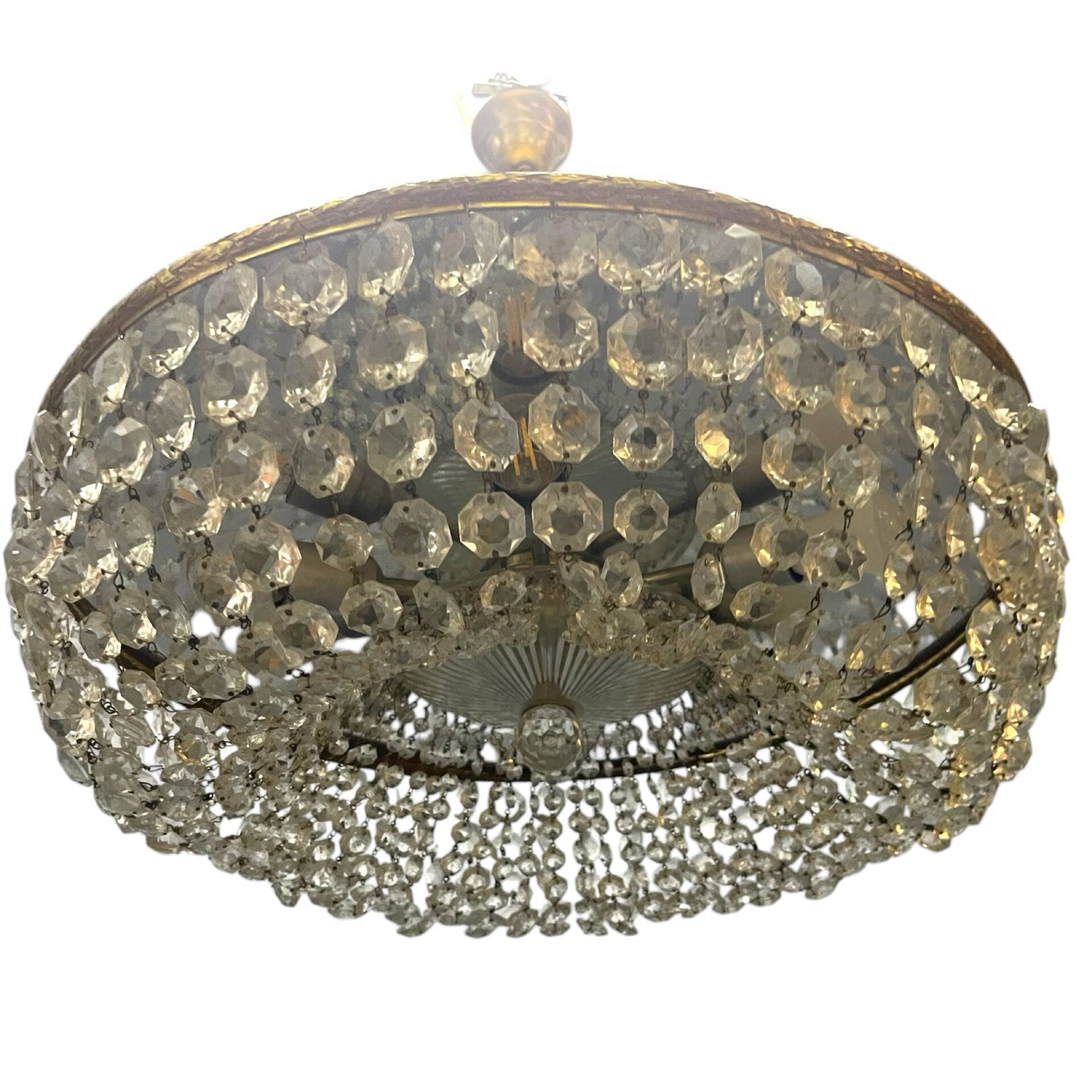 Chandelier en cristal et laiton italien des années 1960 – 6 lumières