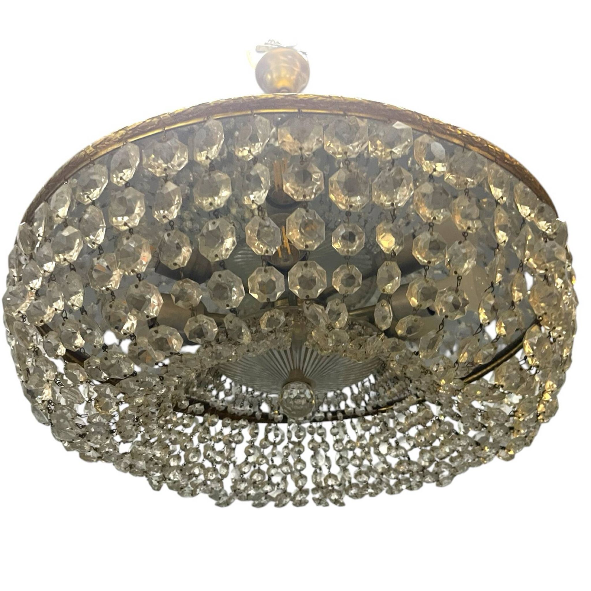 1960s Italian Crystal & Brass Chandelier – 6 Lights