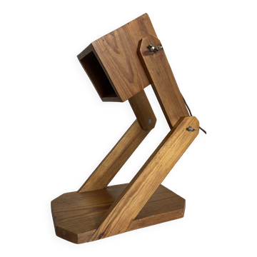 Articulated cocotte lamp made of pine wood from the 1970s.