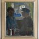 Original Svan Grandin Vintage Oil Painting  Portrait of two men in cafe